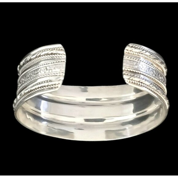 VTG Sterling Silver 925 Cuff Bracelet Boho Flowers Twisted Rope Southwest 33.4g - Picture 6 of 12